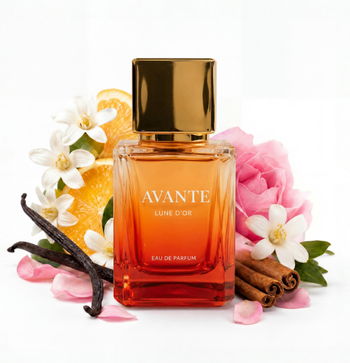 Avante Lune D'Or surrounded by rose, vanilla and orange blossom notes